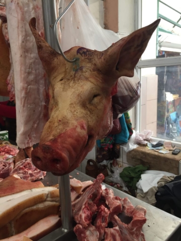 pig head in meat market